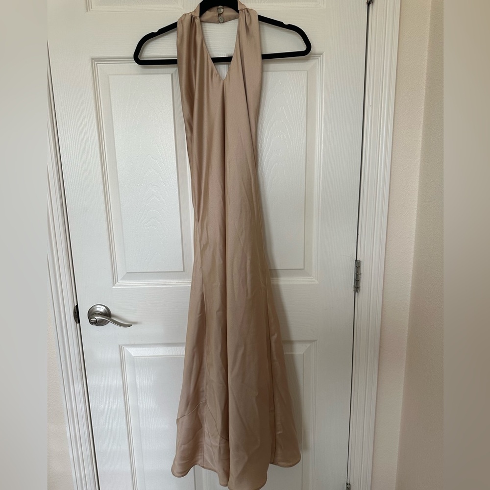 Show‎ me your Mumu Jasmine Halter Midi Dress- champagne luxe satin- small